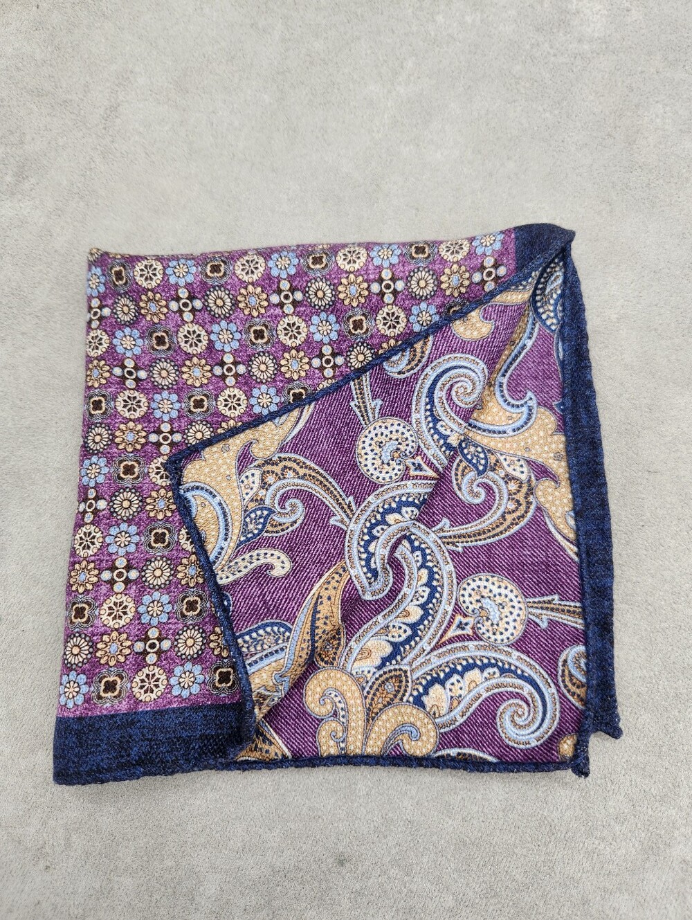 Cremieux Pocket Square Lilac Gold Paisley 100% Silk Pochette Doublesided New $40